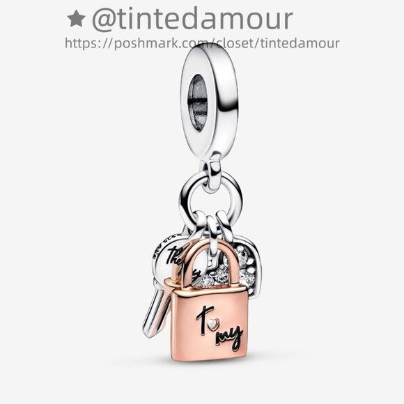 Pandora Two-tone Key, Padlock & Heart Triple Dangle Charm|Two-tone - Picture 1 of 2
